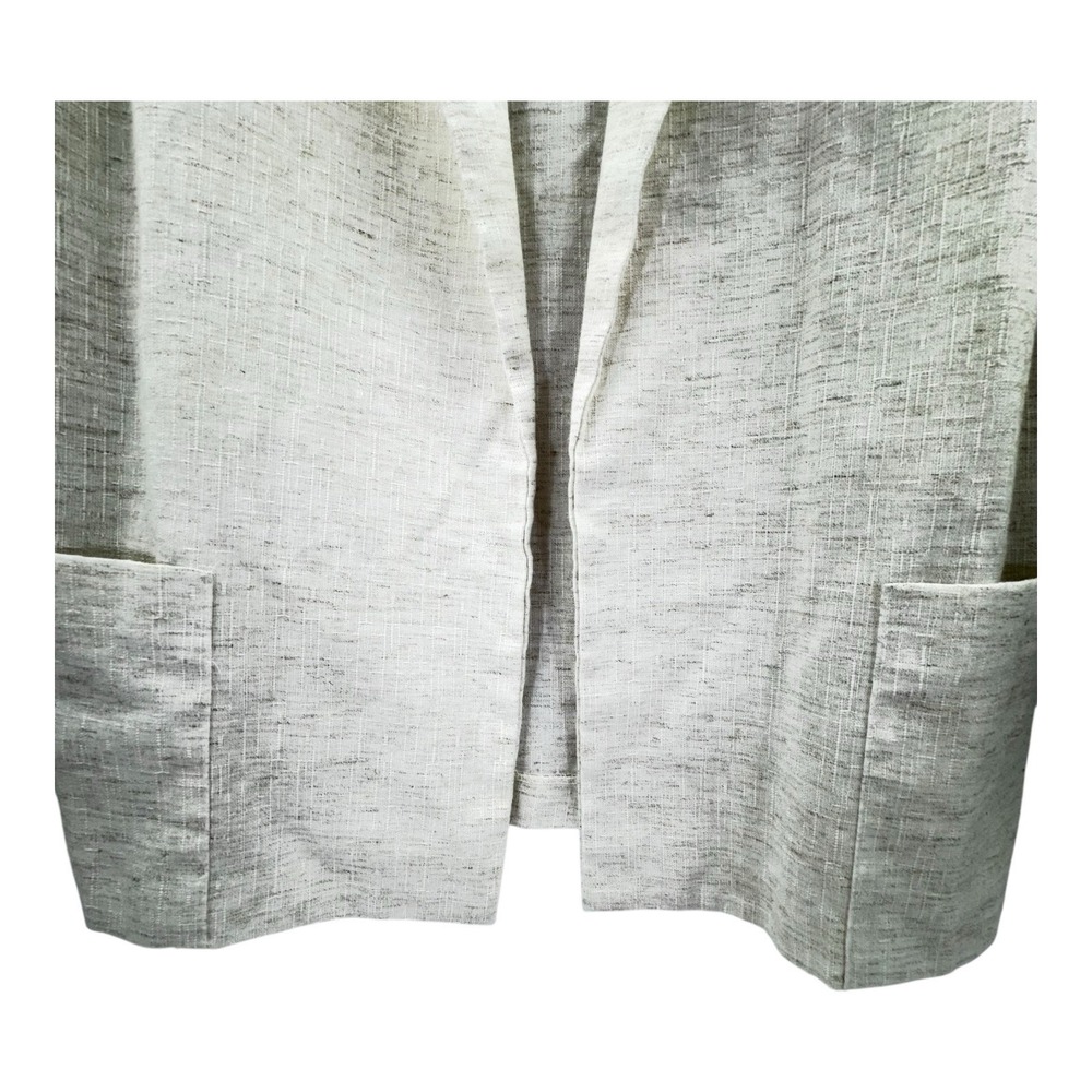 Jessica Stevens Linen Light Long Blazer Ivory Jacket Sz Medium USA Shoulder Pads - Picture 3 of 9